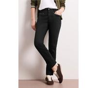 Street One Frauen Mid Waist Slim Leg Hose im Satin-Look in Schwarz, Gr: 42