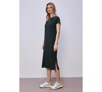 Jerseykleid STREET ONE, Damen, Gr. 40, EURO-Größen, deep bound grün, Jersey, 75% Viskose, 20% Polyester, 5% Elasthan, unifarben, comfort fit Midi, Rundhals, normaler Saum, Kleider Jerseykleid, mit Run