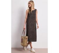 Midikleid STREET ONE, Damen, Gr. 44, EURO-Größen, braun (molten earth), Stoff, 95% Viskose, 5% Elasthan, regular fit wadenlang, Rundhals, abgesteppt, Kleider Midikleid, aus Viskose (73096800-44) molte