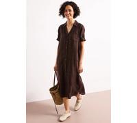 Midikleid STREET ONE, Damen, Gr. 36, N-Gr, espresso braun, Web, Obermaterial: 100% Leinen. Futter: 100% Baumwolle, unifarben, lässig geschnitten kniebedeckend, V-Ausschnitt, abgesteppte Kante, Kleider