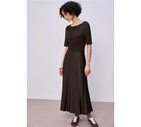 Midikleid STREET ONE, Damen, Gr. 44, EURO-Größen, espresso braun, Web, Obermaterial: 48% Baumwolle, 47% Modal, 5% Elasthan; Obermaterial 2: 95% Polyester, 5% Elasthan, unifarben, normal Midi, U-Boot-A