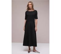 Midikleid STREET ONE, Damen, Gr. 38, EURO-Größen, schwarz, Web, Obermaterial: 48% Baumwolle, 47% Modal, 5% Elasthan; Obermaterial 2: 95% Polyester, 5% Elasthan, unifarben, normal Midi, U-Boot-Ausschni