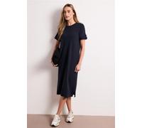 Jerseykleid STREET ONE, Damen, Gr. 42, EURO-Größen, shadowed navy, Jersey, 70% Polyester, 25% Viskose, 5% Elasthan, unifarben, normal wadenlang, Rundhals, Bündchen, Kleider Jerseykleid, mit Rundhalsau