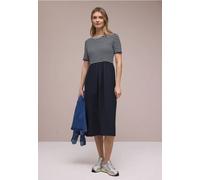 Midikleid STREET ONE, Damen, Gr. 44, EURO-Größen, shadowed navy, Stoff, Obermaterial: 62% Polyester, 33% Viskose, 5% Elasthan, Obermaterial 2: 84% Viskose, 16% Polyamid, gestreift, normal wadenlang, R