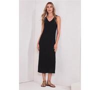 Midikleid STREET ONE, Damen, Gr. 38, EURO-Größen, schwarz, Web, Obermaterial: 70% Baumwolle, 30% Polyester; Futter: 95% Viskose, 5% Elasthan, unifarben, regular fit wadenlang, V-Ausschnitt, abgesteppt