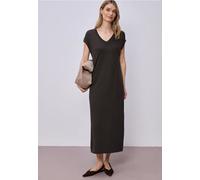 Midikleid STREET ONE, Damen, Gr. 38, EURO-Größen, espresso braun, Stoff, 78% Viskose, 17% Polyester, 5% Elasthan, unifarben, normal wadenlang, V-Ausschnitt, abgesteppt, Kleider Midikleid, soft und tra