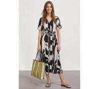 Maxikleid STREET ONE, Damen, Gr. 40, EURO-Größen, schwarz-weiß (espresso braun), Stoff, 100% Viskose, gemustert, normal knöchelfrei, V-Ausschnitt, abgesteppt, Kleider Maxikleid, aus Viskose (85168505-