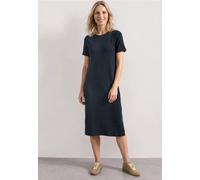 Midikleid STREET ONE, Damen, Gr. 34, EURO-Größen, blau (schwarzest blau), Web, 95% Baumwolle, 5% Elasthan, unifarben, normal wadenlang, Rundhals, abgesteppt, Kleider Midikleid, im Basic Style (3004061