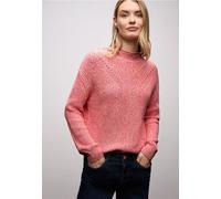 Longpullover STREET ONE, Damen, Gr. 42, striking coral, Web, 100% Baumwolle, unifarben, comfort fit normal, Rundhals, Bündchen, Pullover Longpullover, mit Strick-Detail (13719828-42) striking coral