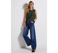 Blusentop STREET ONE, Damen, Gr. 42, grün (mid grün), Web, 100% Baumwolle, bedruckt, casual, normal normal, Rundhals, ohne Ärmel abgesteppt, Blusen, im Leo Design (41895700-42) mid grün