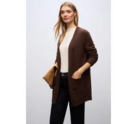 Cardigan STREET ONE, Damen, Gr. 42, schwarz hazelnut braun meliert, Web, 37% Baumwolle, 34% Polyacryl, 26% Polyester, 3% Elasthan, unifarben, normal hüftbedeckend, ohne Ausschnitt, Bündchen, Strickjac