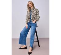 Kurzjacke STREET ONE, Damen, Gr. 46, silkstone weiß, Web, 69% Baumwolle, 28% Viskose, 3% Elasthan, normal normal, V-Ausschnitt, Bündchen, Jacken Kurzjacke, mit Knopfleiste (17745314-46) silkstone weiß