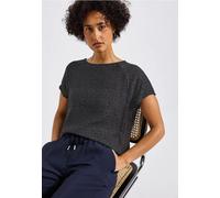 Blusenshirt STREET ONE, Damen, Gr. 36, blau (deepwater blau), Stoff, Vorderseite: 84% Viskose, 16% Polyamid; Rückseite: 95% Viskose, 5% Elasthan, unifarben, normal normal, U-Boot-Ausschnitt, abgestepp