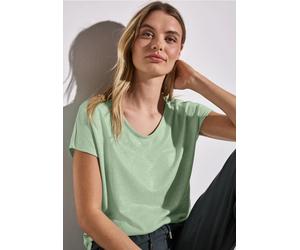Street One Frauen Schimmerndes V-Neck Shirt in Grün, Gr: 34