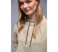 Langarmshirt STREET ONE, Damen, Gr. 46, cotton beige, Stoff, 46% Modal, 46% Polyester, 8% Elasthan, unifarben, normal normal, hoch geschlossener Ausschnitt, abgesteppt, Shirts Langarmshirt, im Silk Lo