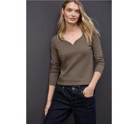 Street One Frauen Shirt mit Herzausschnitt in Braun, Gr: 40