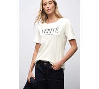 Rundhalsshirt STREET ONE, Damen, Gr. 42, sanftes weiß, Stoff, 50% Modal, 50% Baumwolle, bedruckt, comfort fit normal, Rundhals, abgesteppt, Shirts, im Shirt-Style (36340112-42) sanftes weiß