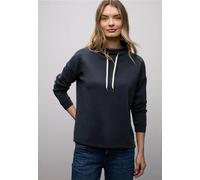 Langarmshirt STREET ONE, Damen, Gr. 34, shadowed navy, Stoff, 46% Modal, 46% Polyester, 8% Elasthan, unifarben, normal normal, hoch geschlossener Ausschnitt, Bündchen, Shirts Langarmshirt, mit Kordelz