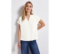Kurzarmbluse STREET ONE, Damen, Gr. 34, weiß (sanftes weiß), Stoff, 100% Viskose, unifarben, gerade normal, Rundhals, Bündchen, Blusen, aus softer Viskose (36935007-34) sanftes weiß