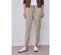 Jogger Pants STREET ONE, Damen, Gr. 46, Länge 28, safari beige, Stoff, 70% Polyester, 26% Viskose, 4% Elasthan, gestreift, loose fit knöchelfrei, Hosen, Joggstyle (15391048-46) safari beige