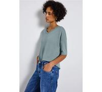 Street One Frauen Strick-Look V-Neck T-Shirt in Blau, Gr: 46
