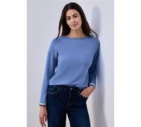 Langarmshirt STREET ONE, Damen, Gr. 46, bonnet blau, Stoff, 67% Viskose, 29% Polyester, 4% Elasthan, unifarben, normal normal, U-Boot-Ausschnitt, Rippbündchen, Shirts Langarmshirt, mit U-Boot-Ausschni