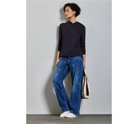 Hoodie STREET ONE, Damen, Gr. 34, lila (deep tint blau), Sweatware, Obermaterial: 65% Baumwolle, 35% Polyester, unifarben, casual, regular fit taillenbedeckt, Langarm Rippbündchen, Sweatshirts, mit Ka