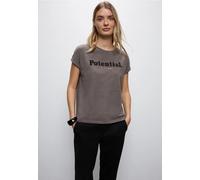 Street One Frauen T-Shirt mit Bouclé Wording in Braun, Gr: 34
