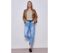 Street One Frauen T-Shirt mit gerundetem V-Ausschnitt in Beige, Gr: 42