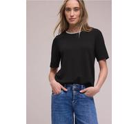 Street One Frauen T-Shirt mit Kontrastdetail in Schwarz, Gr: 36