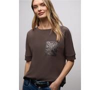 Street One Frauen T-Shirt mit Leo-Brusttasche in Braun, Gr: 38