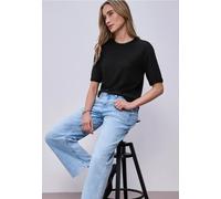 Street One Frauen T-Shirt mit Rundhals im Strick-Look in Schwarz, Gr: 36
