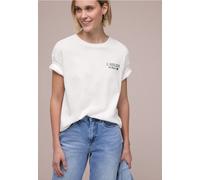 Print-Shirt STREET ONE, Damen, Gr. 42, sanftes weiß, Web, 50% Baumwolle, 50% Modal, unifarben, comfort fit normal, Rundhals, Bündchen, Shirts, Jersey (50020462-42) sanftes weiß