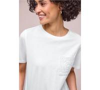 Street One Frauen T-Shirt mit Rundhals und Crochet-Tasche in Weiß, Gr: 34