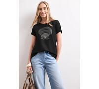 Street One Frauen T-Shirt mit Rundhals und Foliendetails in Schwarz, Gr: 44