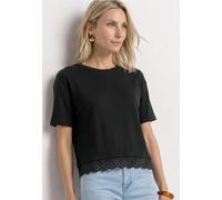Street One Frauen T-Shirt mit Rundhals und Spitze in Schwarz, Gr: 46