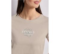 Street One Frauen T-Shirt mit Rundhals und Wording Artwork in Beige, Gr: 42