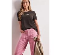 Street One Frauen T-Shirt mit Rundhals und Wording in Braun, Gr: 42