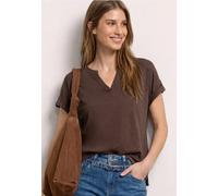 Street One Frauen T-Shirt mit Split Neck und Knopfdetails in Braun, Gr: 34