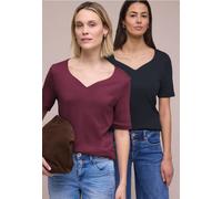 T-Shirt STREET ONE, Damen, Gr. 44, shadowed navy, truffle rot, Web, 50% Baumwolle, 50% Modal, unifarben, normal normal, Rundhals, abgesteppt, Shirts T-Shirt, im soften Baumwoll-Mix (91996169-44) shado
