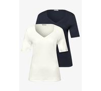 Street One Frauen T-Shirts mit Herzausschnitt im 2er-Pack in Blau|Weiß, Gr: 42