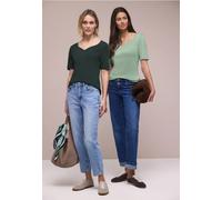 T-Shirt STREET ONE, Damen, Gr. 44, mint leaf, deep bound grün, Web, 50% Baumwolle, 50% Modal, unifarben, normal normal, Rundhals, abgesteppt, Shirts T-Shirt, im soften Baumwoll-Mix (95453448-44) mint 