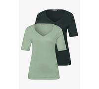 T-Shirt STREET ONE, Damen, Gr. 46, mint leaf, deep bound grün, Web, 50% Baumwolle, 50% Modal, unifarben, normal normal, Rundhals, abgesteppt, Shirts T-Shirt, im soften Baumwoll-Mix (95453448-46) mint 