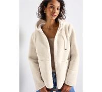 Fellimitatmantel STREET ONE, Damen, Gr. 44, beige (pastel sand), Stoff, Obermaterial: 100% Polyester; Futter: 100% Polyester, unifarben, casual, normal normal, ohne Ausschnitt, Langarm abgesteppt, Män