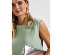 Shirttop STREET ONE, Damen, Gr. 42, grün (soft jade grün), Web, Obermaterial: 95% Viskose, 5% Elasthan, unifarben, casual, hüftbedeckend, Rundhals, ohne Ärmel, Tops, mit Mesh-Details (60794525-42) sof