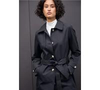 Trenchcoat STREET ONE, Damen, Gr. 44, blau (gravity blau), Web, Obermaterial: 69% Baumwolle, 31% Polyester; Futter: 100% Polyester, unifarben, casual, gerade hüftbedeckend, V-Ausschnitt, Langarm Bündc