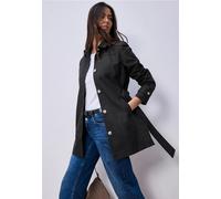 Outdoorjacke STREET ONE, Damen, Gr. 36, schwarz, Web, 69% Baumwolle, 31% Polyester, unifarben, normal ca. Mitte Oberschenkel, V-Ausschnitt, abgesteppt, Jacken Outdoorjacke, im soften Baumwoll-Mix (388