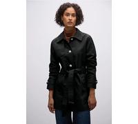 Trenchcoat STREET ONE, Damen, Gr. 38, schwarz, Web, Obermaterial: 69% Baumwolle, 31% Polyester, unifarben, casual, klassisch ca. Mitte Oberschenkel, Rundhals, Langarm mit Knopf,mit Riegel, Mäntel, mit