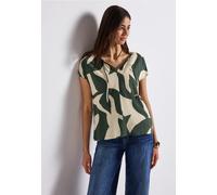 Print-Shirt STREET ONE, Damen, Gr. 34, grün (mid grün), Stoff, Vorderseite: 100% Viskose; Rückseite: 95% Viskose, 5% Elasthan, bedruckt, normal normal, Rundhals, abgesteppt, Shirts, aus elastischem Ma