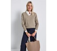 Strickpullover STREET ONE, Damen, Gr. 34, sandstone mocha, Grobstrick, 60% Baumwolle, 40% Polyacryl, unifarben, normal normal, V-Ausschnitt, Bündchen, Pullover Strickpullover, im soften Baumwoll-Mix (